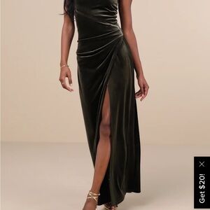 Lulus Elegant Olive Green Velvet Dress